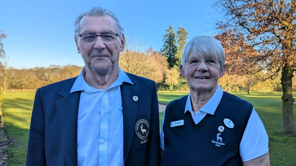 County President Jane Walter of Harpenden Common with Immediate Past President Robin Colbourne of Moor Park